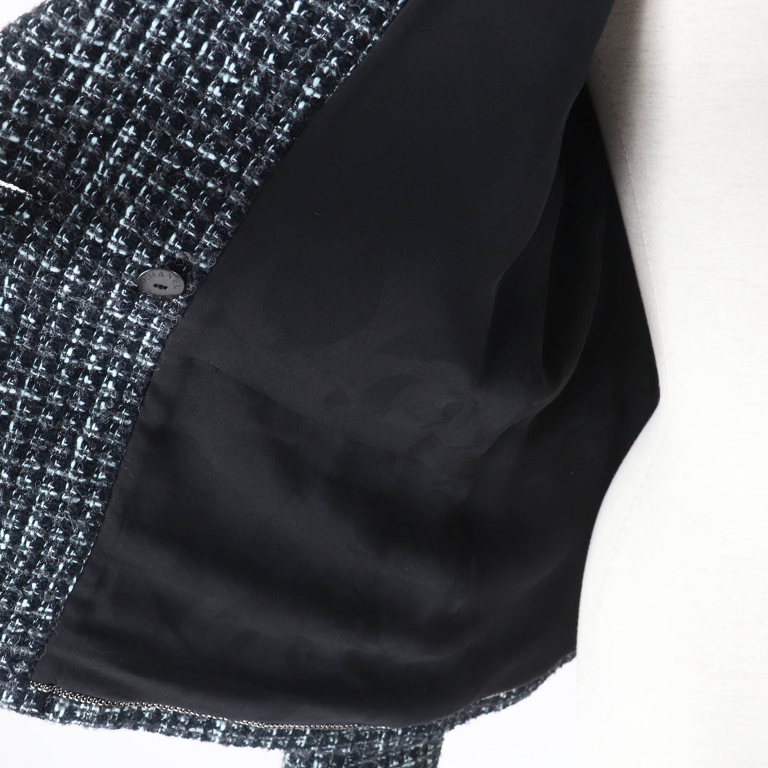 Excellent CHANEL tailored jacket Pre-Collection Look47 black turquoise Women 38 22B P73315