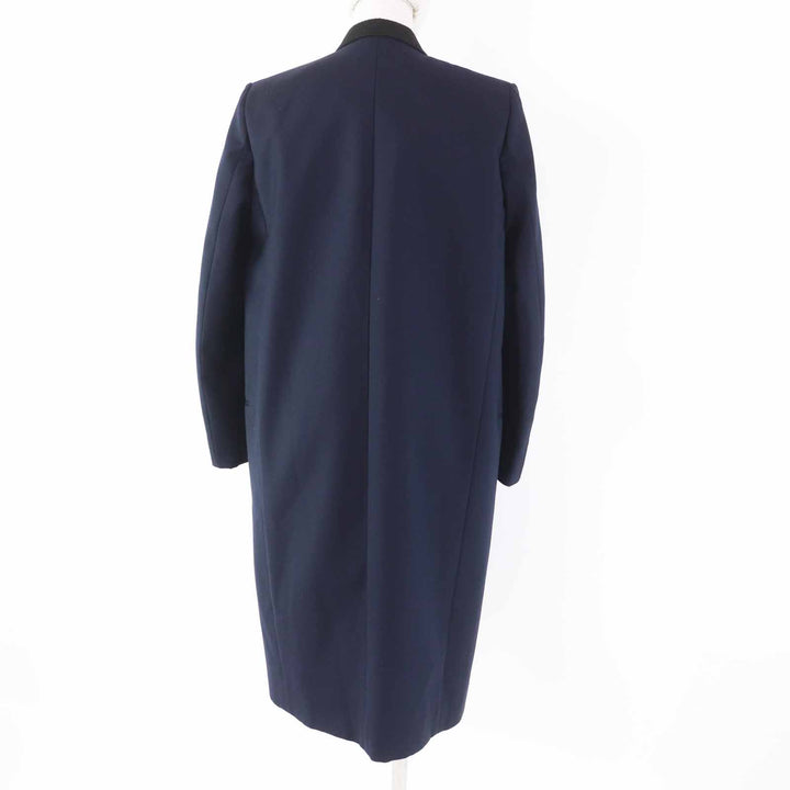 Great CELINE coat Phoebe Philo Satin Lapel Crombie Navyblack wool Women 34 2 8H28/5065