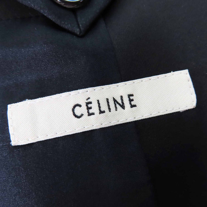 Great CELINE coat Phoebe Philo Satin Lapel Crombie Navyblack wool Women 34 2 8H28/5065