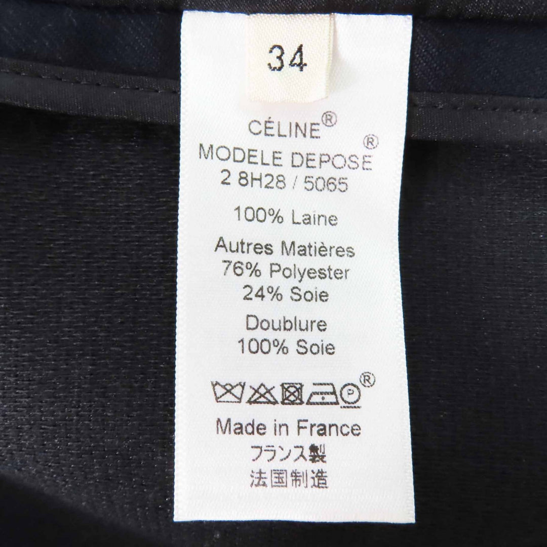 Great CELINE coat Phoebe Philo Satin Lapel Crombie Navyblack wool Women 34