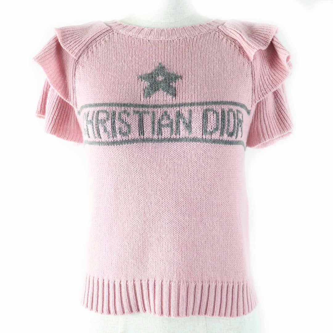 Excellent Christian Dior knit Ruffles Short Sleeves cashmere Women 38 344S13BM003