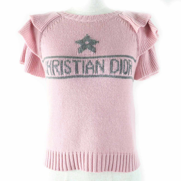 Excellent Christian Dior knit Ruffles Short Sleeves cashmere Women 38 344S13BM003