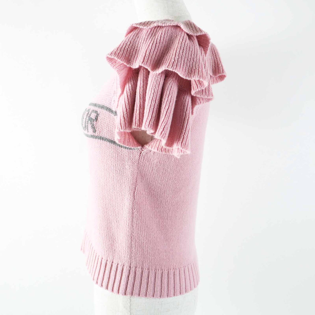 Excellent Christian Dior knit Ruffles Short Sleeves cashmere Women 38 344S13BM003
