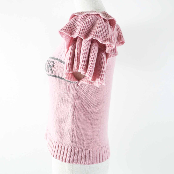 Excellent Christian Dior knit Ruffles Short Sleeves cashmere Women 38 344S13BM003