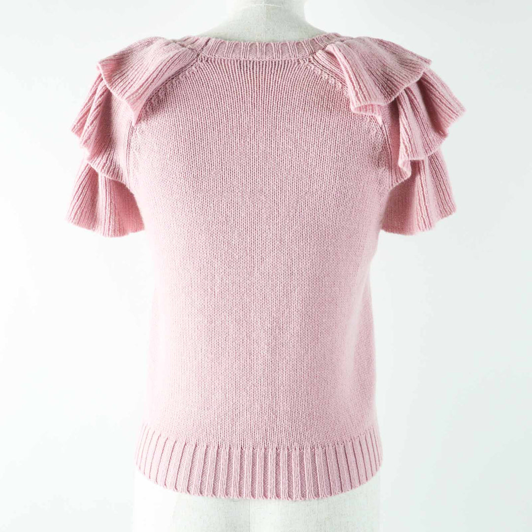 Excellent Christian Dior knit Ruffles Short Sleeves cashmere Women 38 344S13BM003