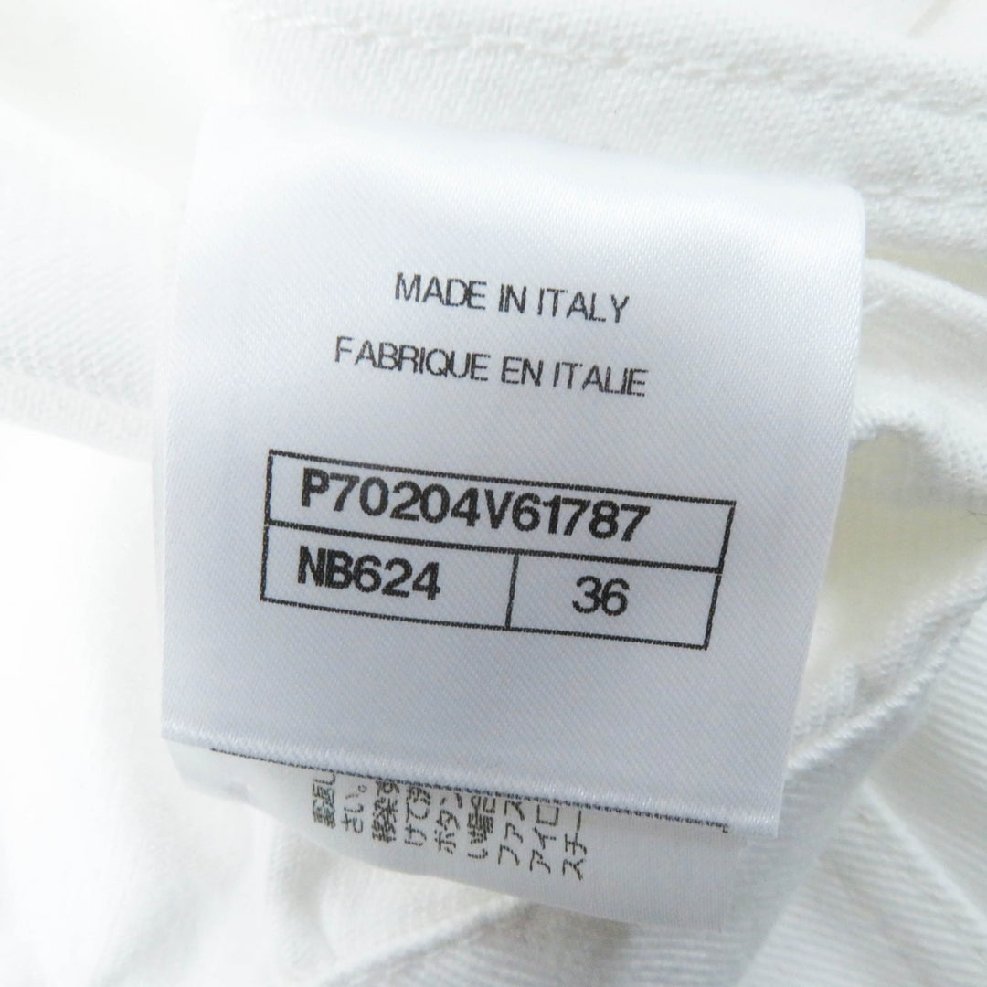 Excellent CHANEL Denim Jacket COCO Mark button, camellia embossed, white Women 36 P70204