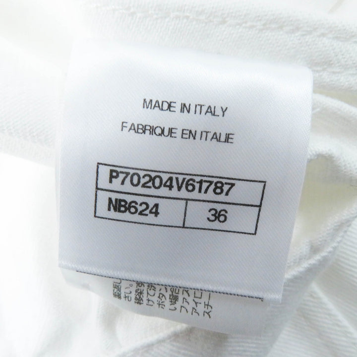 Excellent CHANEL Denim Jacket COCO Mark button, camellia embossed, white Women 36 P70204