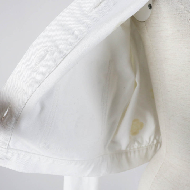 Excellent CHANEL Denim Jacket COCO Mark button, camellia embossed, white Women 36 P70204