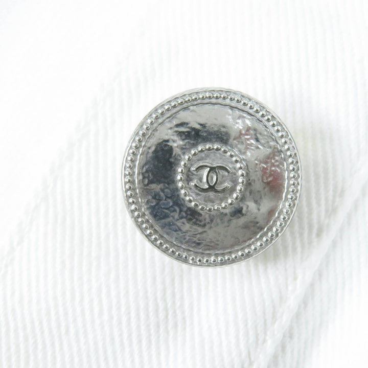 Excellent CHANEL Denim Jacket COCO Mark button, camellia embossed, white Women 36 P70204