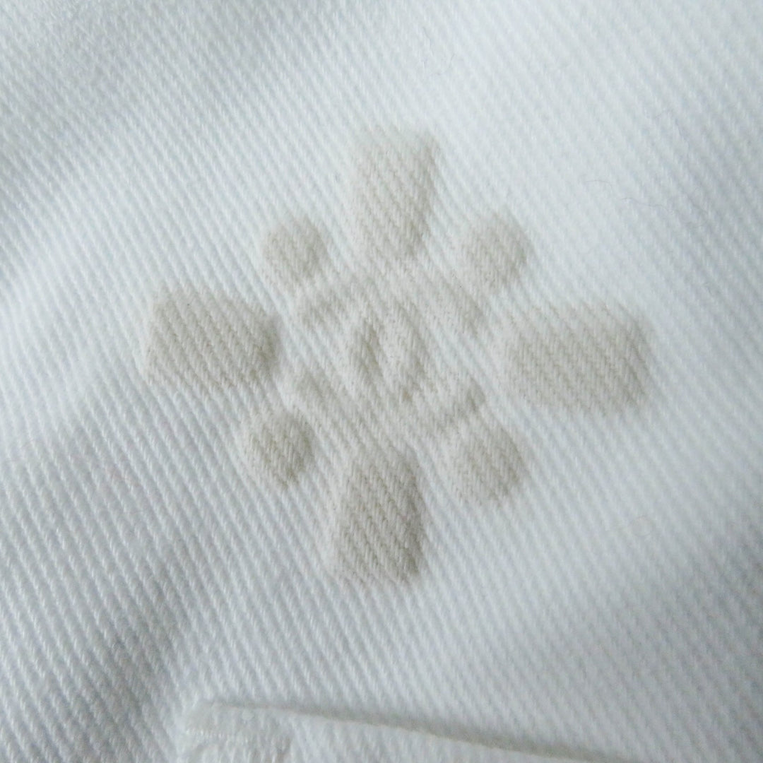 Excellent CHANEL Denim Jacket COCO Mark button, camellia embossed, white Women 36 P70204