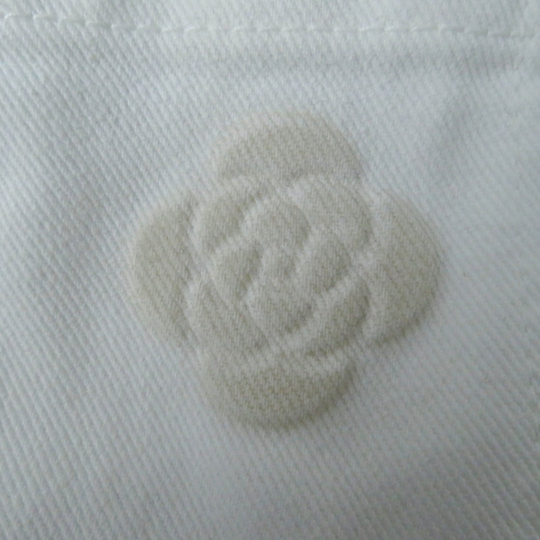Excellent CHANEL Denim Jacket COCO Mark button, camellia embossed, white Women 36 P70204