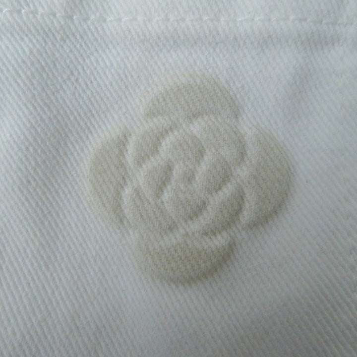 Excellent CHANEL Denim Jacket COCO Mark button, camellia embossed, white Women 36 P70204