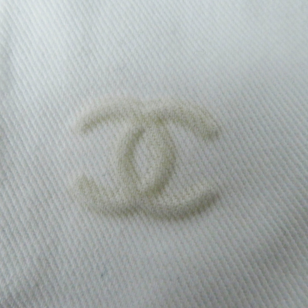 Excellent CHANEL Denim Jacket COCO Mark button, camellia embossed, white Women 36 P70204