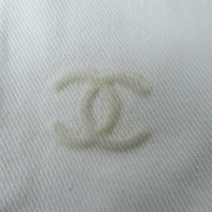 Excellent CHANEL Denim Jacket COCO Mark button, camellia embossed, white Women 36 P70204