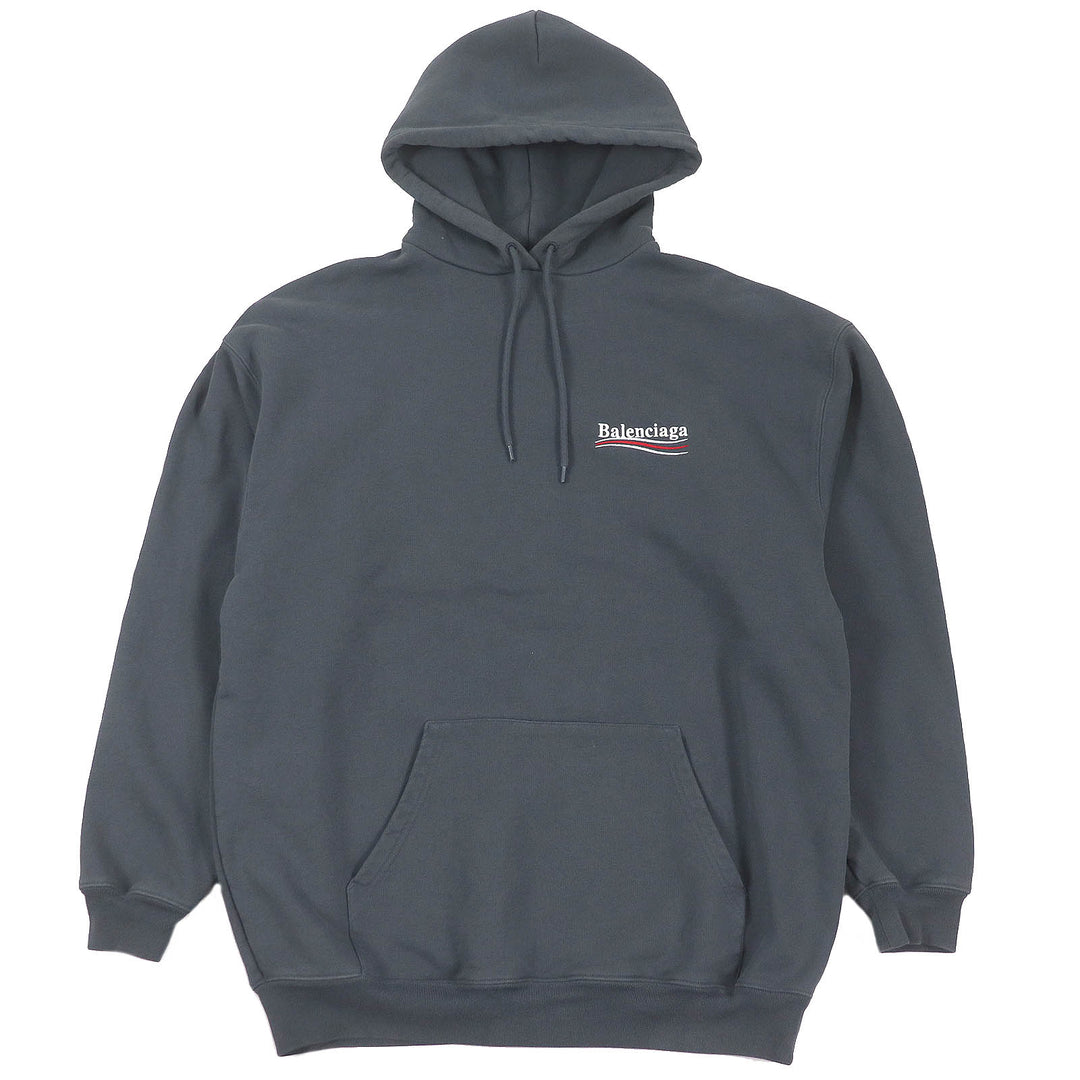 Great BALENCIAGA hoodie Campaign logo embroidery gray cotton mens S 578135