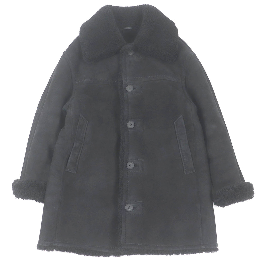 Excellent FENDI Mouton coat logo button shearling coat black Sheep leather mens