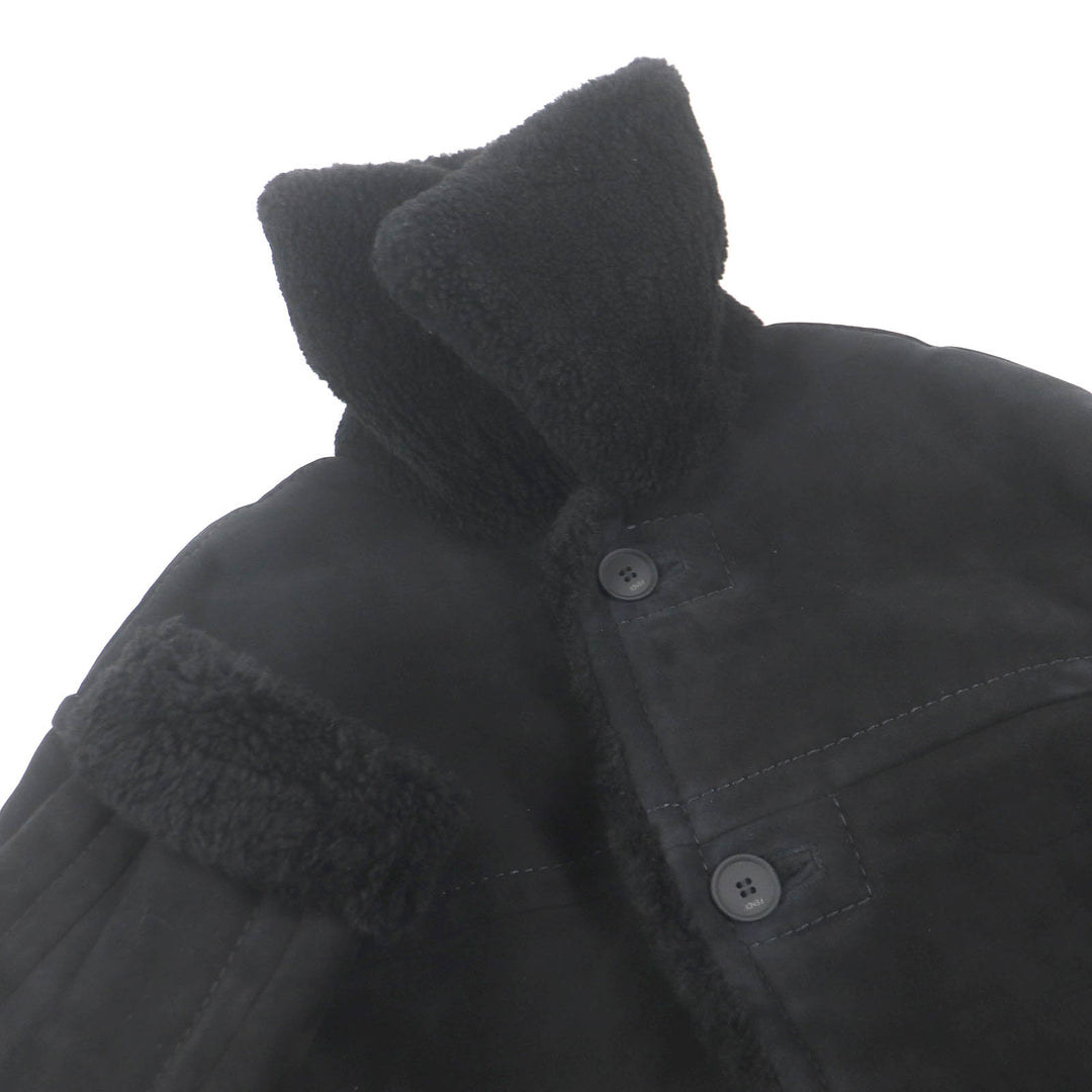Excellent FENDI Mouton coat logo button shearling coat black Sheep leather mens