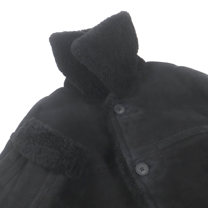 Excellent FENDI Mouton coat logo button shearling coat black Sheep leather mens