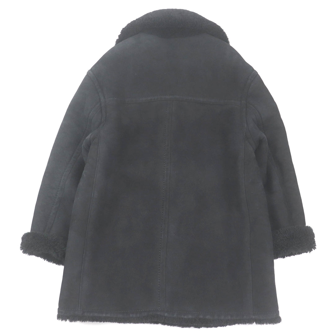 Excellent FENDI Mouton coat logo button shearling coat black Sheep leather mens