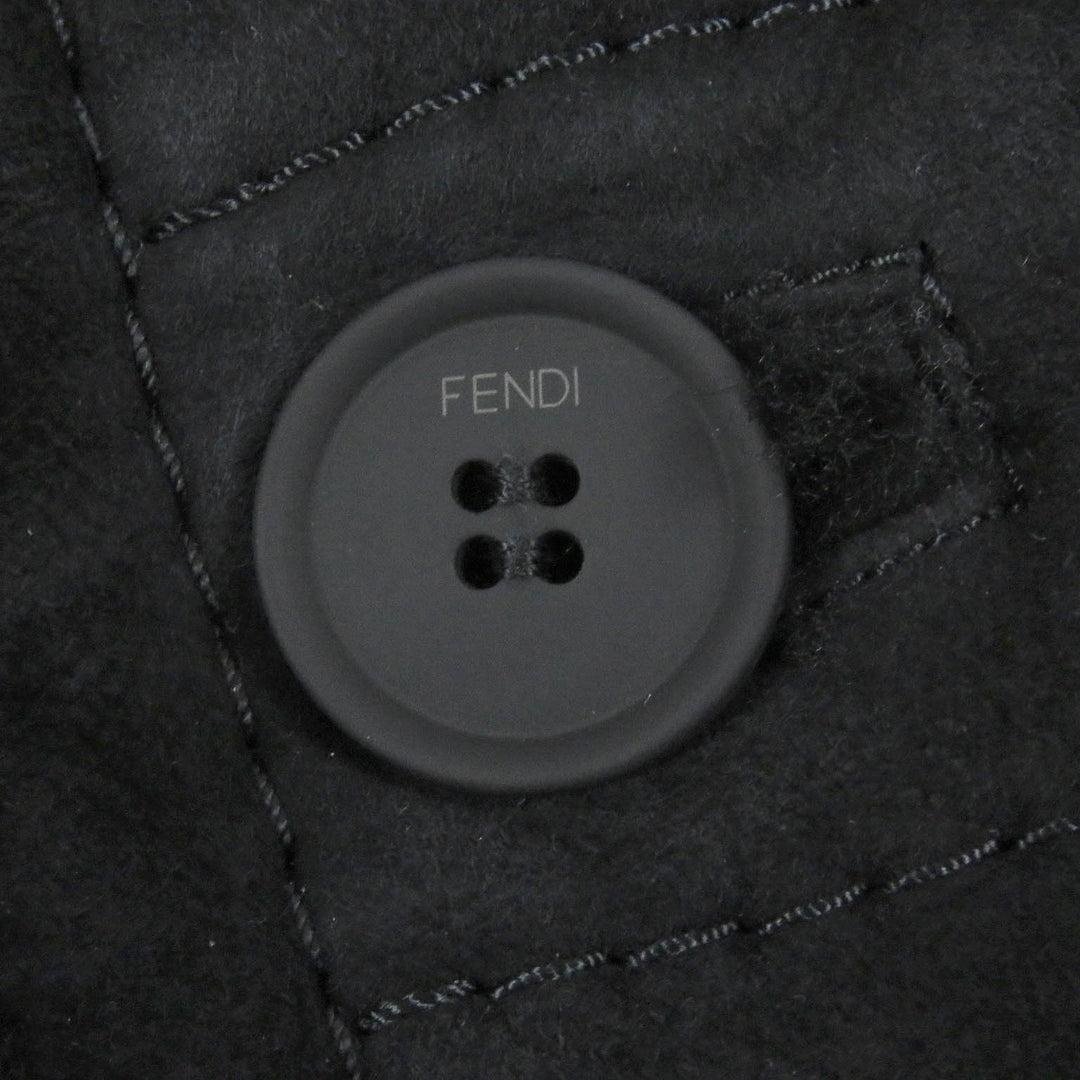 Excellent FENDI Mouton coat logo button shearling coat black Sheep leather mens 44 FM0157