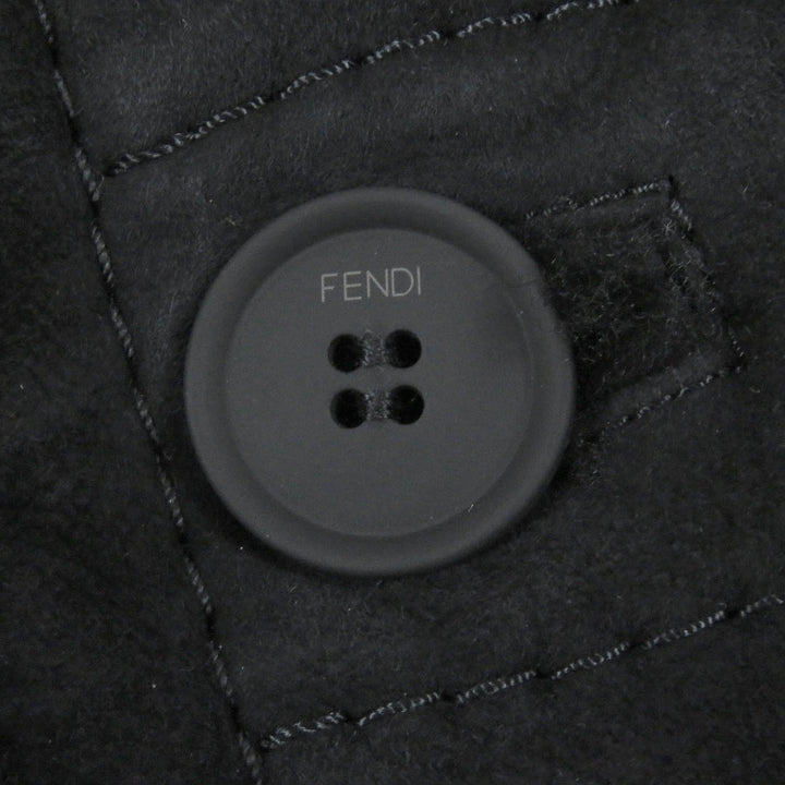 Excellent FENDI Mouton coat logo button shearling coat black Sheep leather mens 44 FM0157