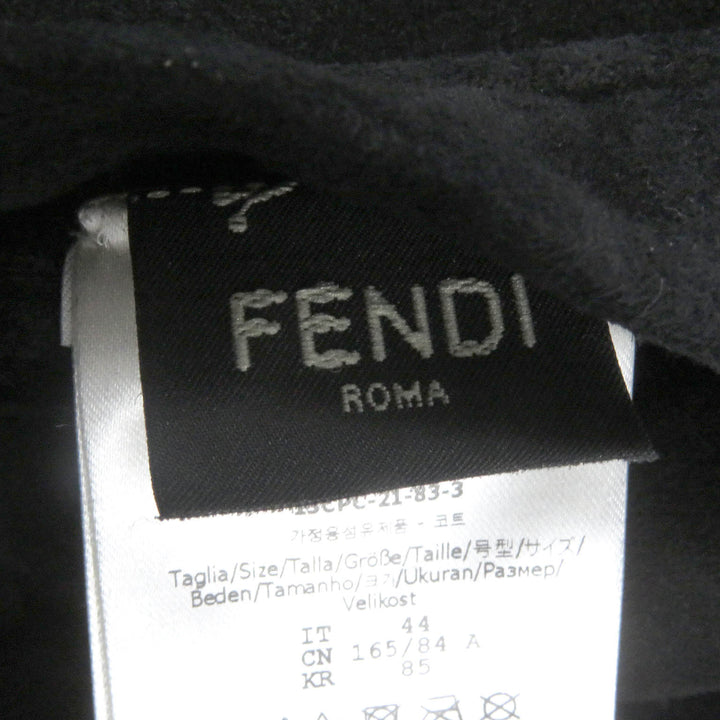 Excellent FENDI Mouton coat logo button shearling coat black Sheep leather mens 44 FM0157