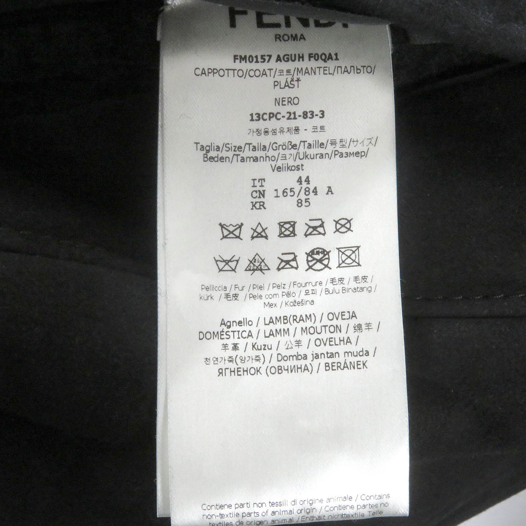 Excellent FENDI Mouton coat logo button shearling coat black Sheep leather mens 44 FM0157