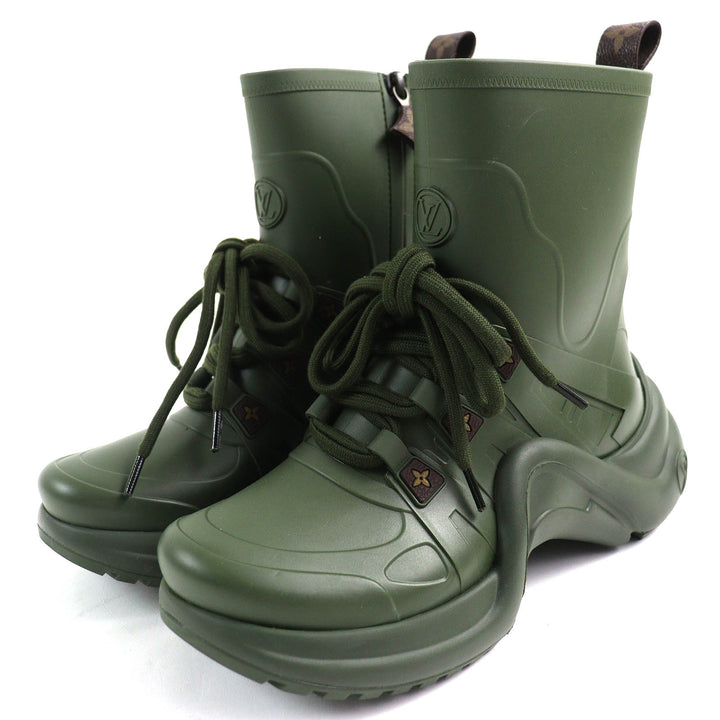 Excellent LOUIS VUITTON short boots high cut rain boots khaki rubber Women 36