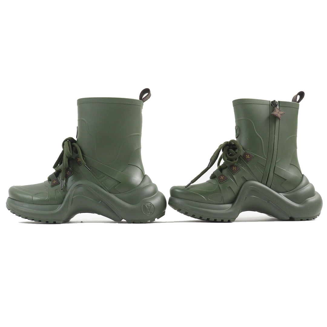 Excellent LOUIS VUITTON short boots high cut rain boots khaki rubber Women 36