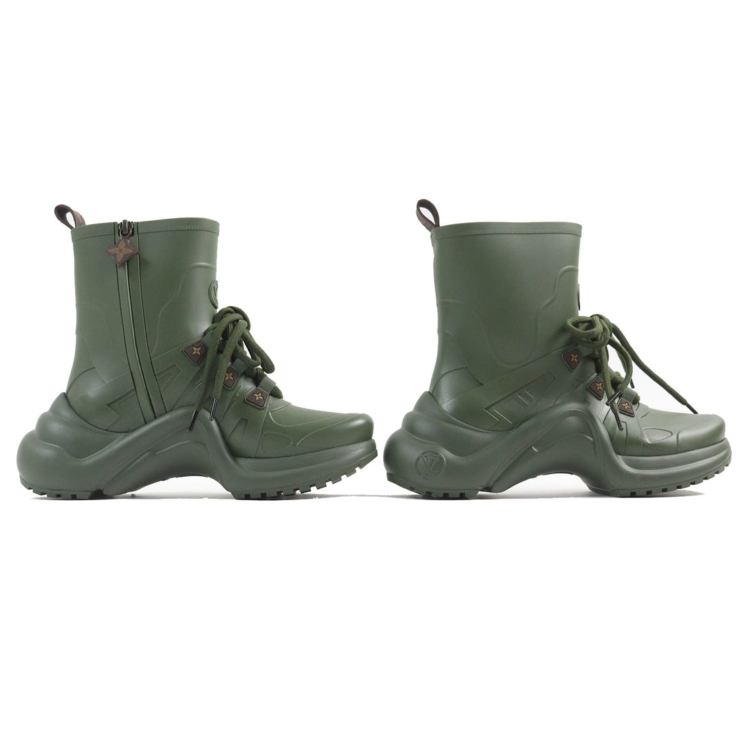 Excellent LOUIS VUITTON short boots high cut rain boots khaki rubber Women 36