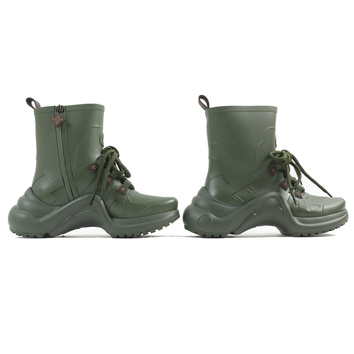 Excellent LOUIS VUITTON short boots high cut rain boots khaki rubber Women 36