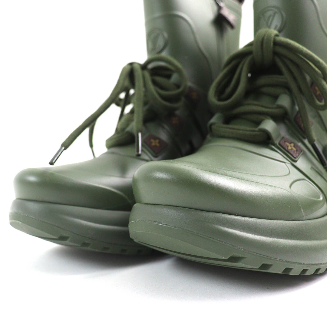 Excellent LOUIS VUITTON short boots high cut rain boots khaki rubber Women 36
