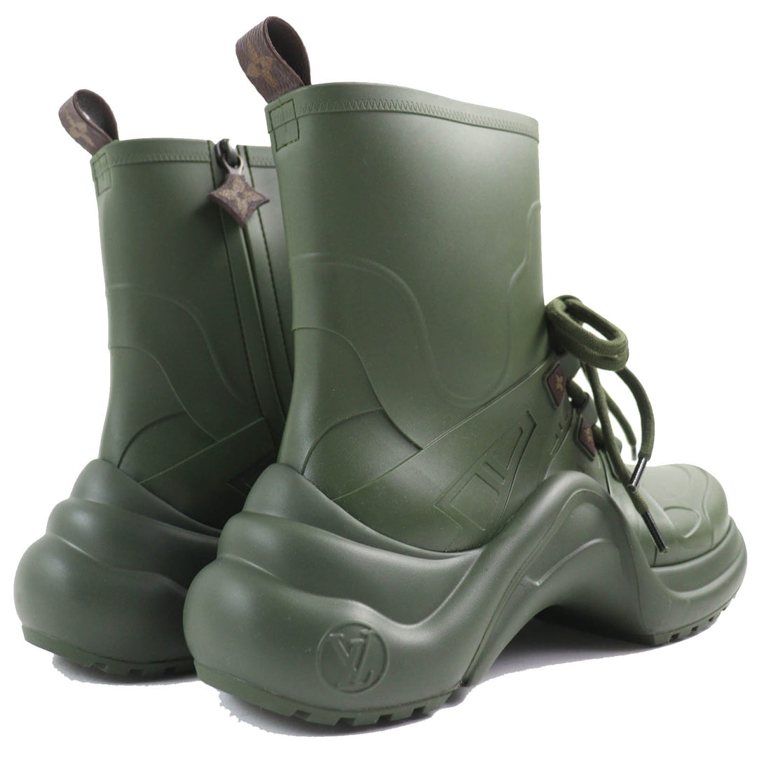 Excellent LOUIS VUITTON short boots high cut rain boots khaki rubber Women 36