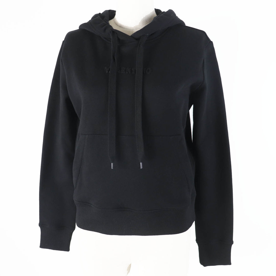 Great VALENTINO hoodie embossed logo cropped pullover black Women XS XB3MF16C71R