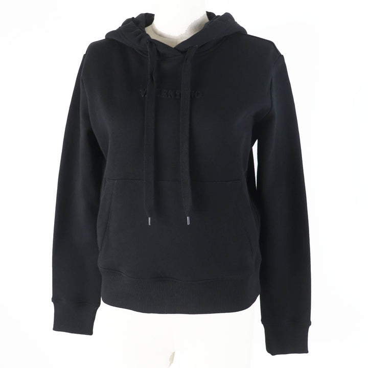 Great VALENTINO hoodie embossed logo cropped pullover black Women XS XB3MF16C71R
