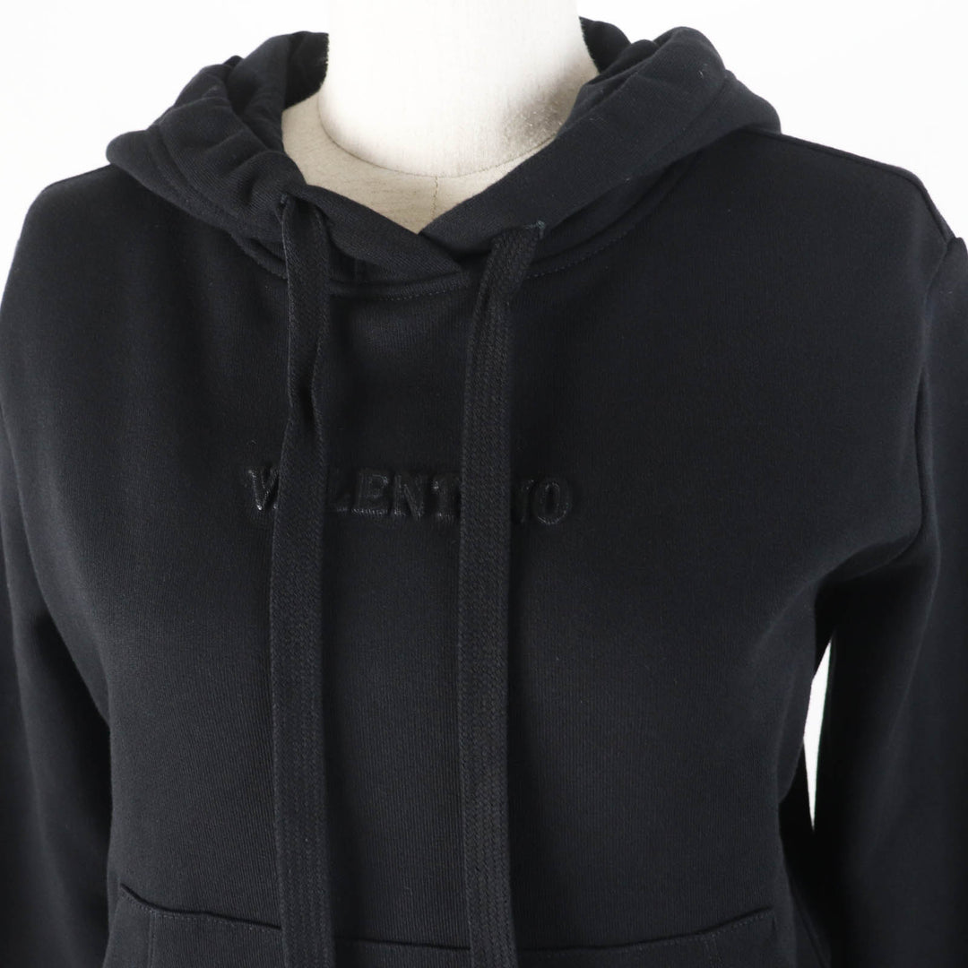Great VALENTINO hoodie embossed logo cropped pullover black Women XS XB3MF16C71R