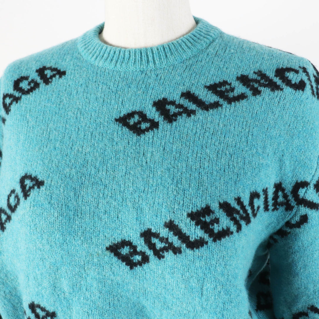 Great BALENCIAGA knit Jacquard logo cropped length green wool Women 34 529208