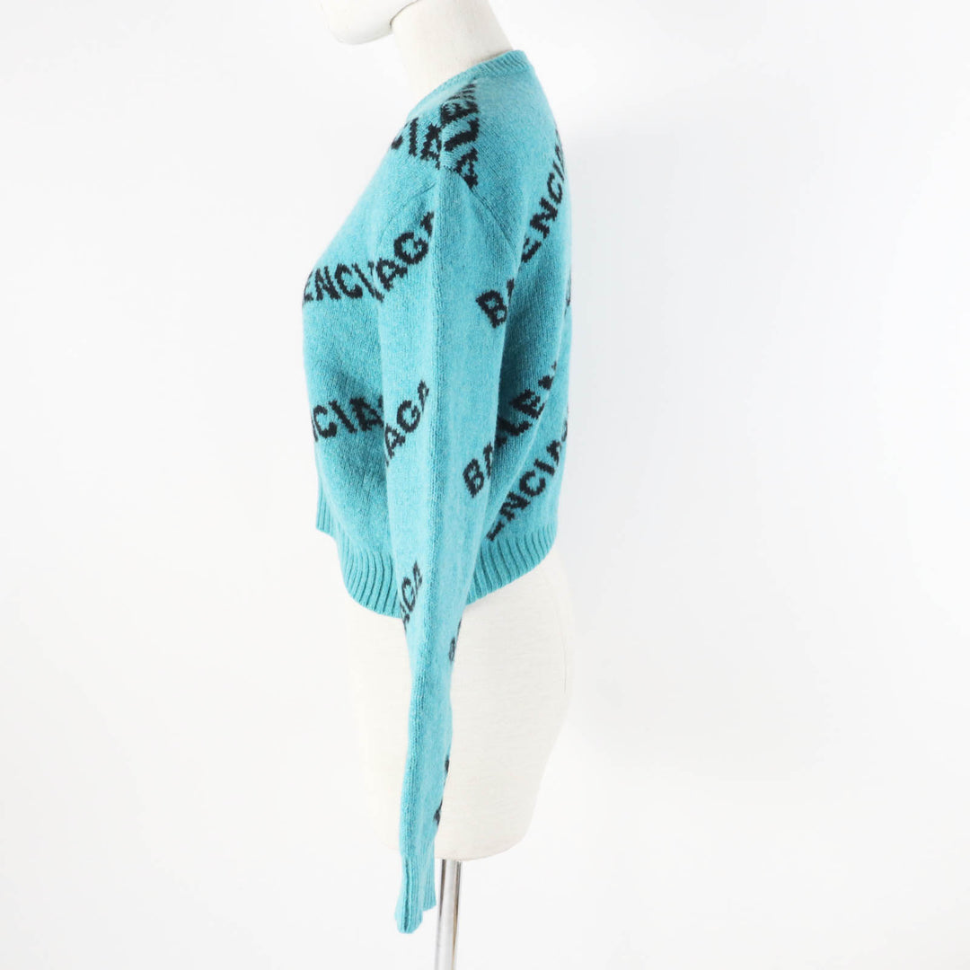 Great BALENCIAGA knit Jacquard logo cropped length green wool Women 34 529208