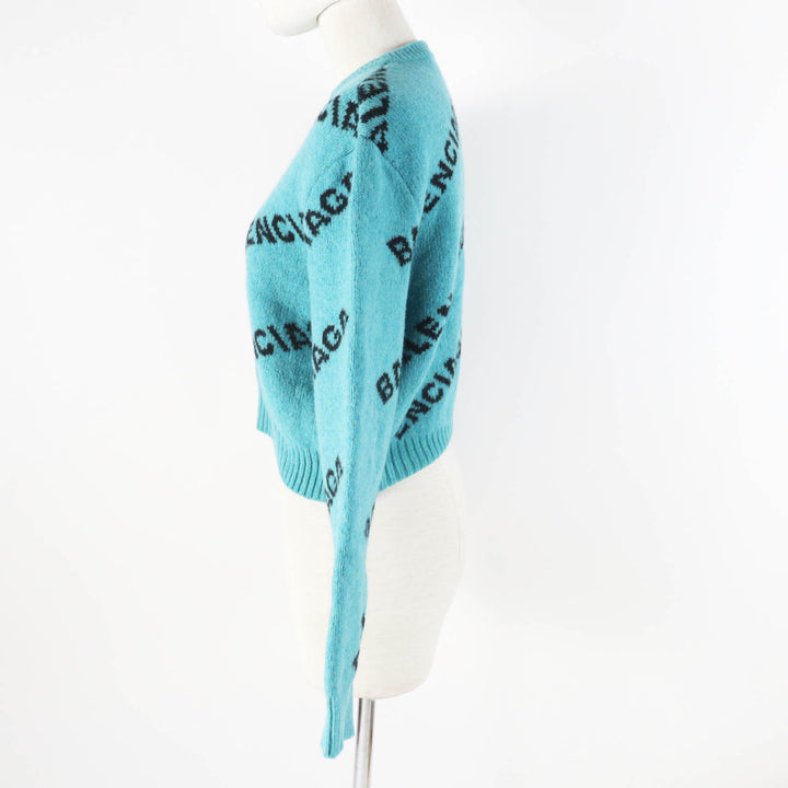 Great BALENCIAGA knit Jacquard logo cropped length green wool Women 34 529208
