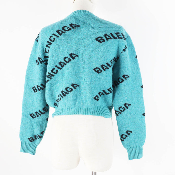 Great BALENCIAGA knit Jacquard logo cropped length green wool Women 34 529208