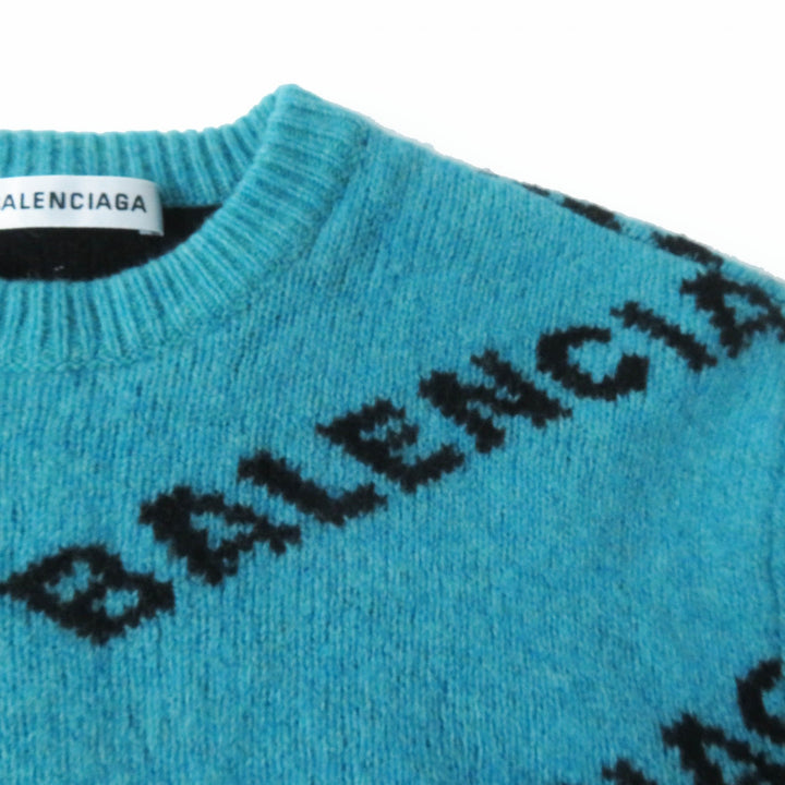 Great BALENCIAGA knit Jacquard logo cropped length green wool Women 34 529208