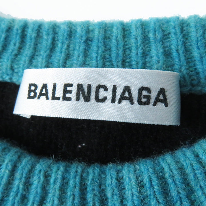 Great BALENCIAGA knit Jacquard logo cropped length green wool Women 34 529208