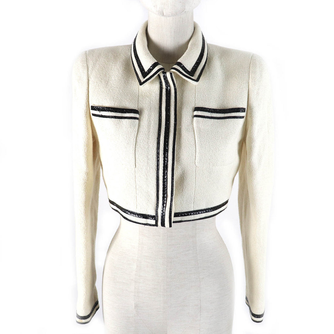 CHANEL Jacket Classic COCO Mark button tweed Ivory black Women 36 95P P04690