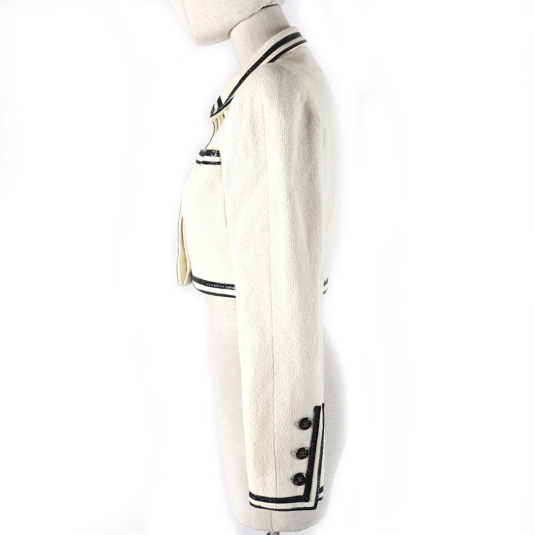 CHANEL Jacket Classic COCO Mark button tweed Ivory black Women 36 95P P04690