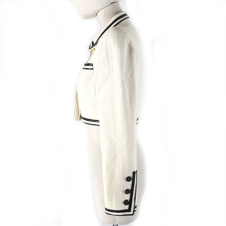 CHANEL Jacket Classic COCO Mark button tweed Ivory black Women 36 95P P04690