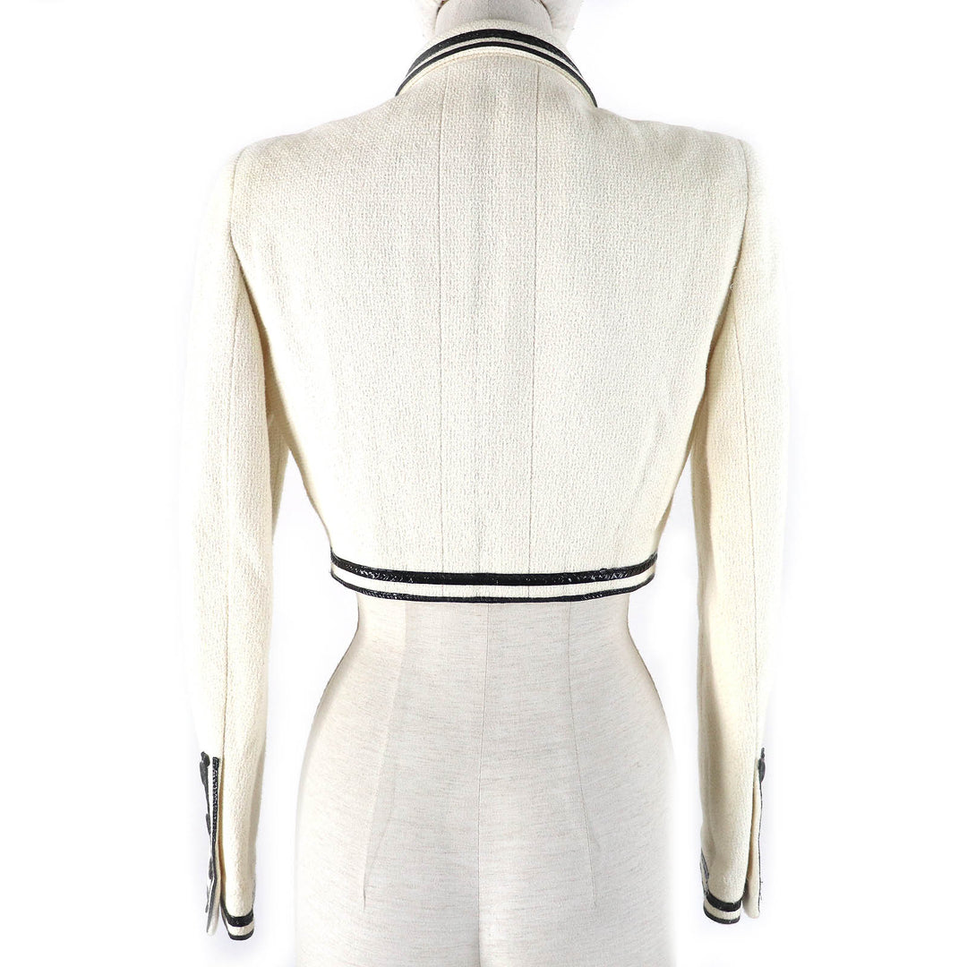 CHANEL Jacket Classic COCO Mark button tweed Ivory black Women 36 95P P04690