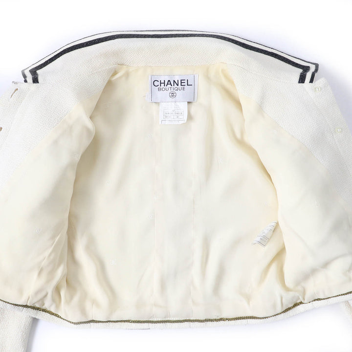CHANEL Jacket Classic COCO Mark button tweed Ivory black Women 36 95P P04690