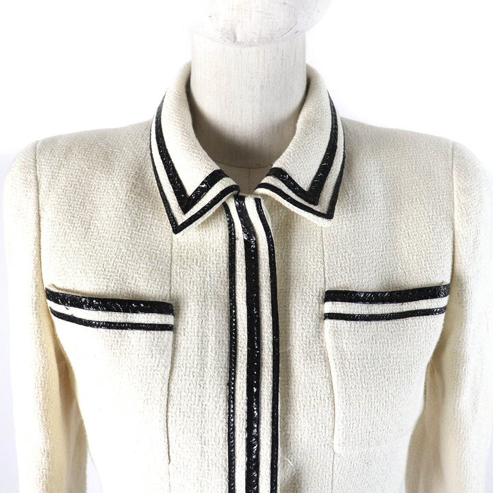 CHANEL Jacket Classic COCO Mark button tweed Ivory black Women 36 95P P04690