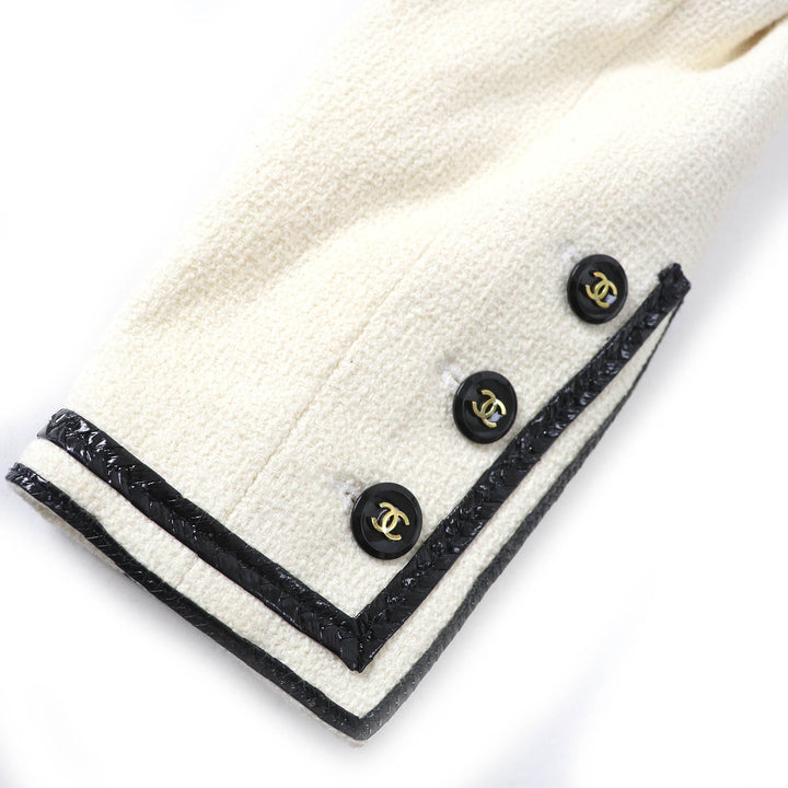CHANEL Jacket Classic COCO Mark button tweed Ivory black Women 36 95P P04690