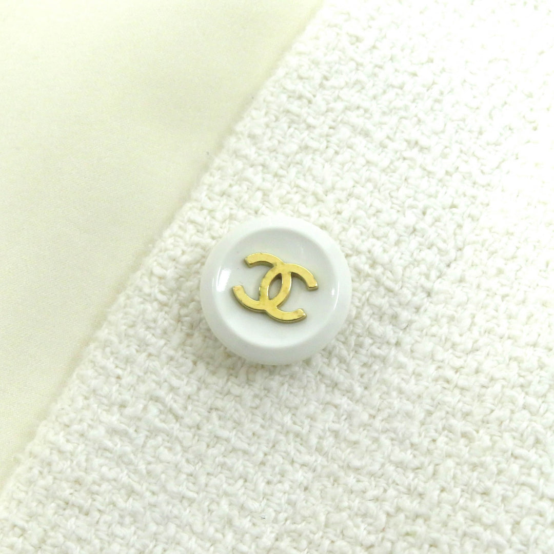 CHANEL Jacket Classic COCO Mark button tweed Ivory black Women 36 95P P04690